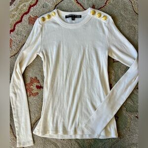 Veronica Beard Mayer Ribbed Top Gold Buttons XS